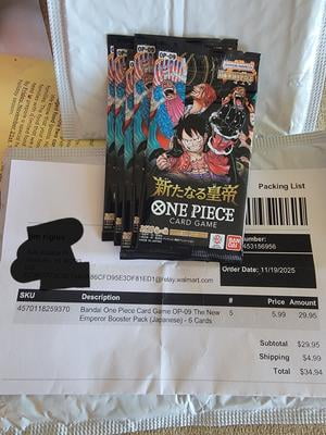 BANDAI HOBBY ONE PIECE Card Game The Four Emperors OP-09 Booster Box, 24 Packs, 6 Cards per Pack - Walmart.com BANDAI HOBBY ONE PIECE Card Game The Four Emperors OP-09 Booster Box, 24 Packs, 6 Cards per Pack - Walmart.com