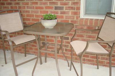 Mainstays Sand Dune 3 Piece Outdoor Bar Height Bistro Set For Patio And Porch Tan Walmart Com Walmart Com