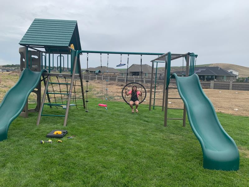 lifetime double slide deluxe swing set