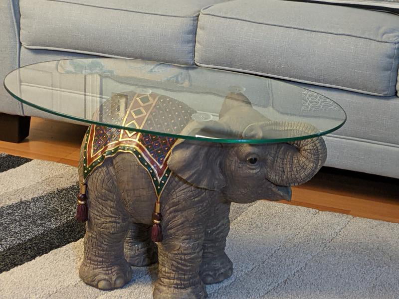 Good Fortune Elephant Sculpture Design Toscano Exclusive 21½" Glass Topped Table 