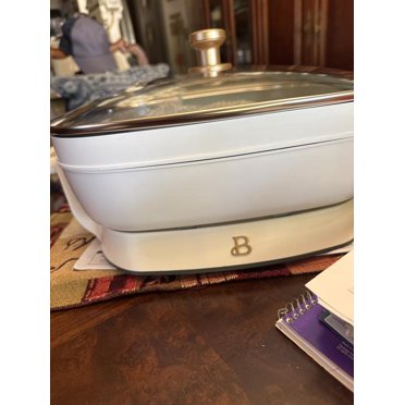 Drew Barrymore 5-in-1 Expandable Electric Skillet - 5QT To 7QT With Glass Lid, White Icing Collection