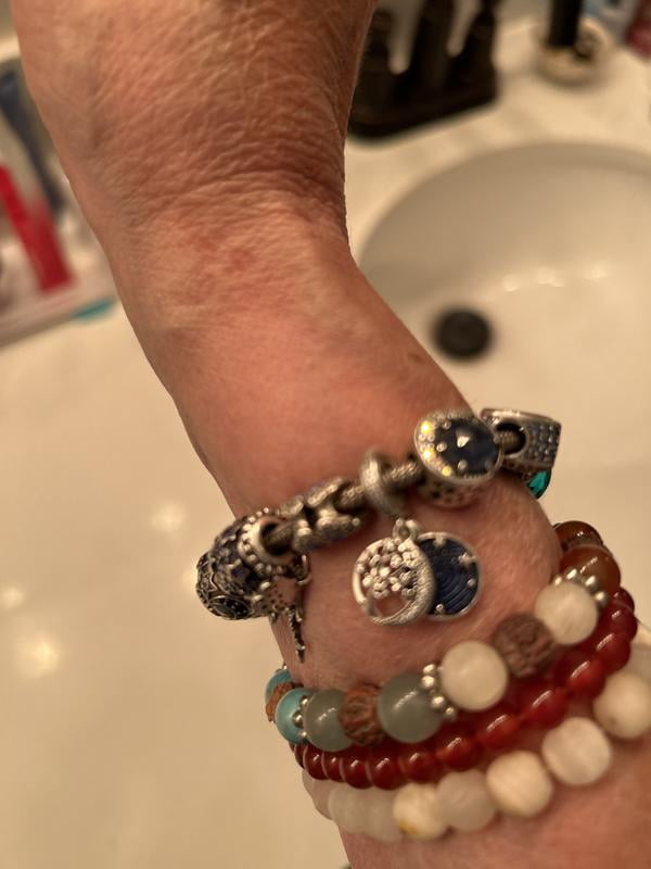 Pandora Sterling Silver and Blue Double Dangle Tree & Galaxy