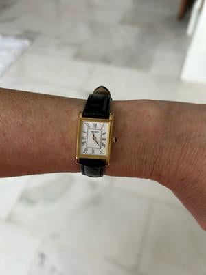 Seiko SWR054 Ladies Watch: Quartz, White Dial, Black Leather