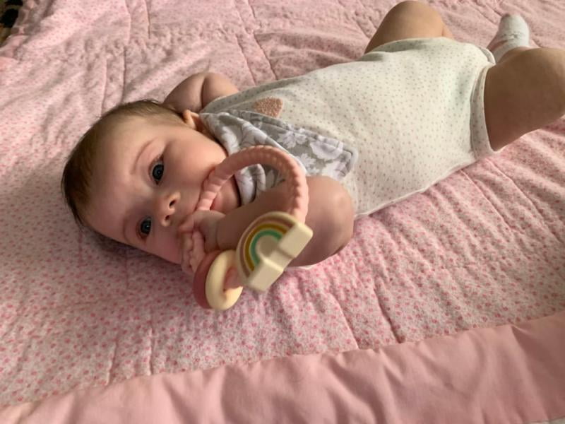 Itzy Ritzy Silicone Teether With Rattle Features Rattle Sound Two Silicone Rings And Raised Texture To Soothe Gums Ages 3 Months And Up Rainbow Walmart Com Walmart Com