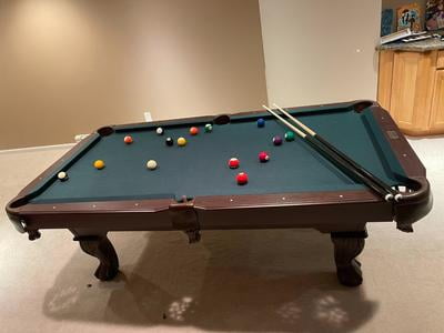 7.5 Ft Pool Table, Billiard Cue Rack, Dartboard Set, Tan, by Barrington