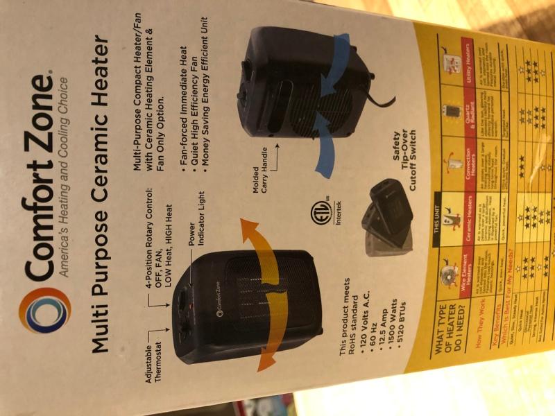 Comfort Zone Ceramic Heater Black Cz446wm Walmart Com