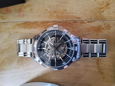 Elgin Adult Male Analog Wristwatch in Silver with Full Skeleton