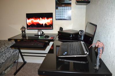 Walker Edison Glass And Metal L Shaped Computer Desk Black