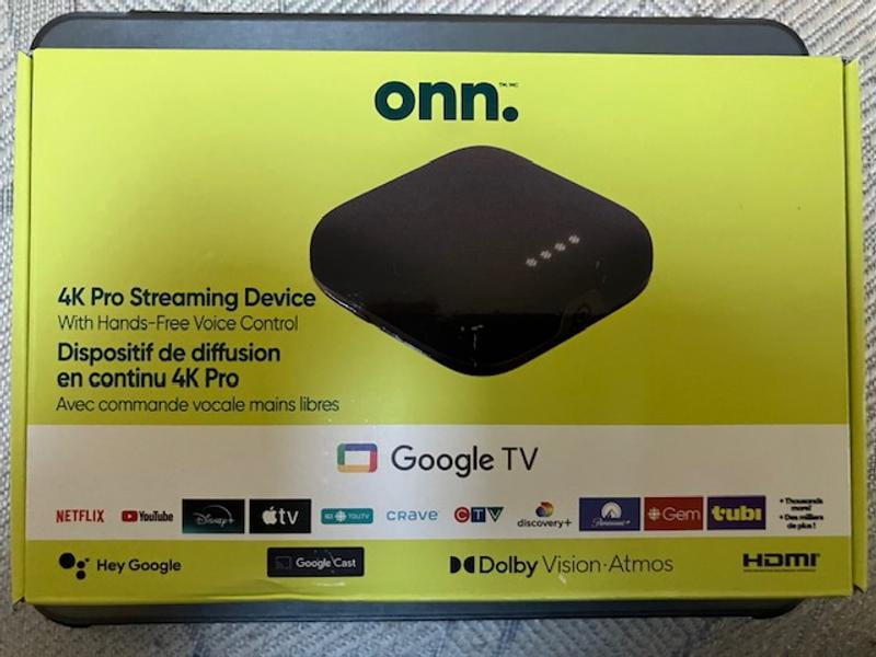 Onn. 4K Pro Streaming Device with Google TV Hands-Free Voice