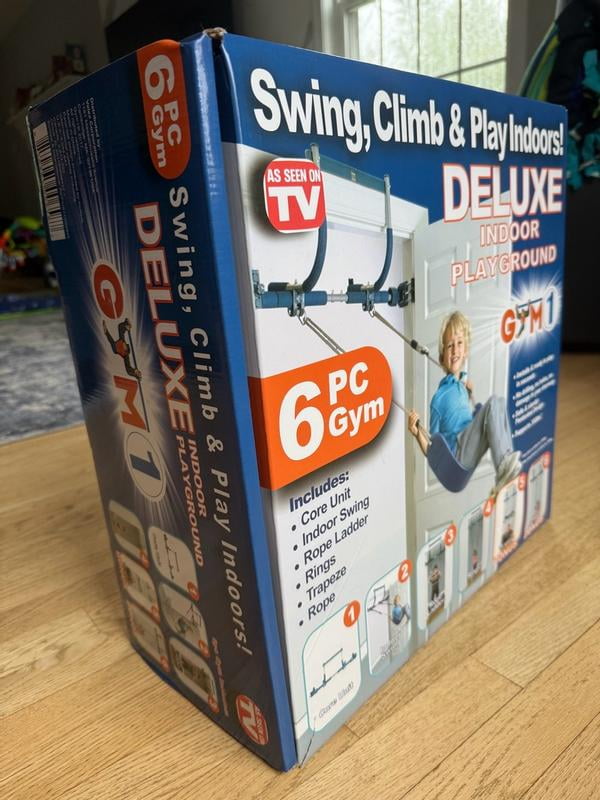 Gym1 Ensemble de 6 pièces pour salle de sport de porte pour enfants, comprend une balançoire sensorielle de porte, une barre de traction intérieure pour adultes, des anneaux, une trapèze suspendue