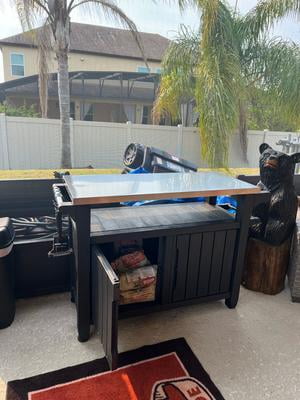 Keter Unity XL Outdoor Rolling Bar Cart with Storage Cabinet