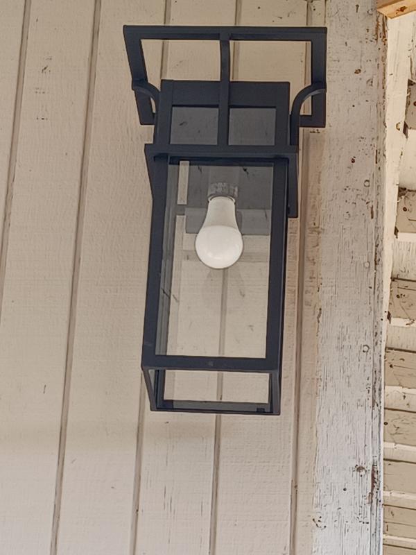 Quoizel Randall 1-Light Outdoor Lantern – Mottled Black Aluminum Post Lamp With Clear Seeded Glass