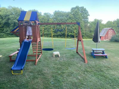 Sportspower Sunnyslope Wooden Swing Set with Play Fort, Trapeze, & 6'  Double Wall Slide with Lifetime Warranty - Walmart.com