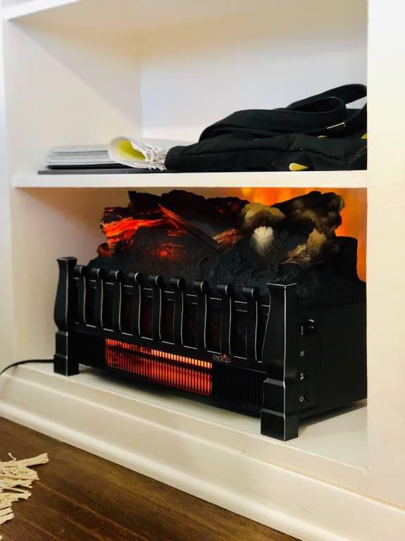 Infrared Quartz Log Set Heater With Realistic Ember Bed And Logs Black