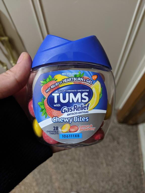 Tums Chewy Bites Chewable Antacid Tablets With Gas Relief Lemon Strawberry 28 Count Walmart Com Walmart Com