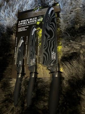 Thyme & Table 3-Piece Stainless Steel Blue Swirl Knife Set with