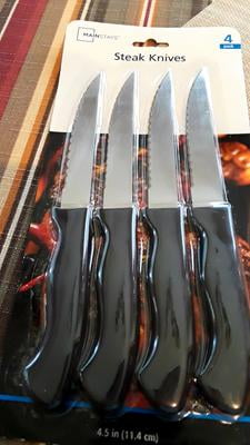 Mainstays 4-Piece Steak Knife Set with Black Soft Grip Handles