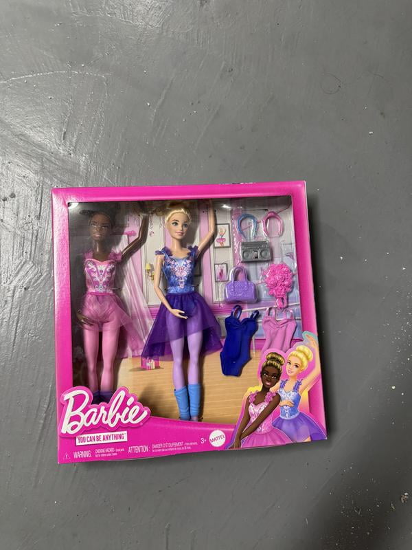 Barbie Ballet Studio Set Of 2 Dolls And 9 Accessories, Blonde And Brunette Ballerina Fashion Dolls With Additional Outfit And Dance Theme Matching Pieces HXC37