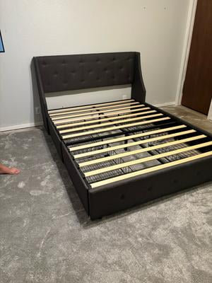 お礼や感謝伝えるプチギフト Bed King Upholstered Allewie Frame, Tufted Button Drawers, 4 ヘアアクセサリー