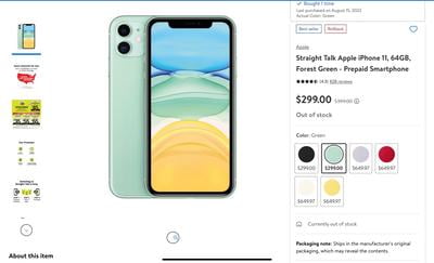 Straight Talk Apple iPhone 11, 64GB, Green- Prepaid Smartphone