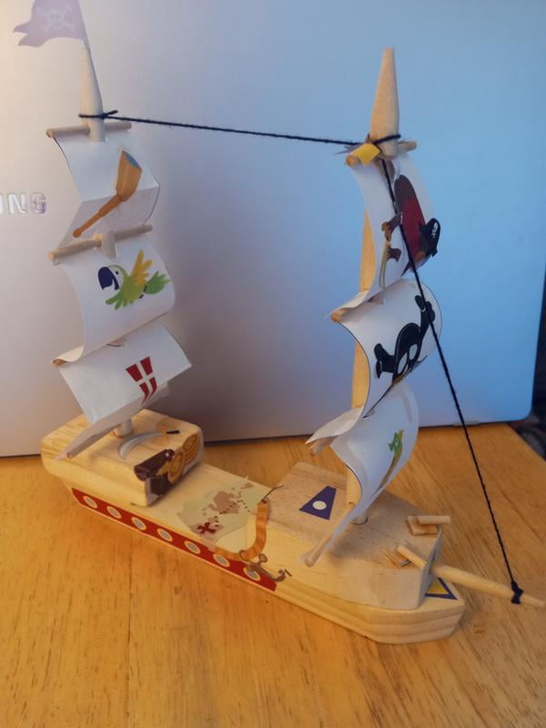 Nave Pirata In Legno QToys USA, Giocattolo Educativo Per Bambini, Colore Naturale - Foto 5