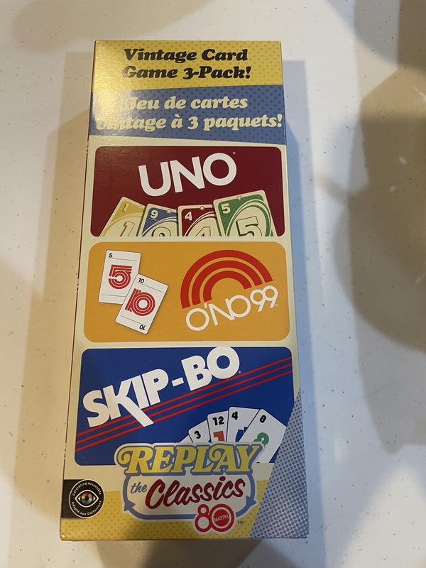 Vintage Set with 3 Card Games, UNO, O'NO 99 & Ski-Bo for Kid