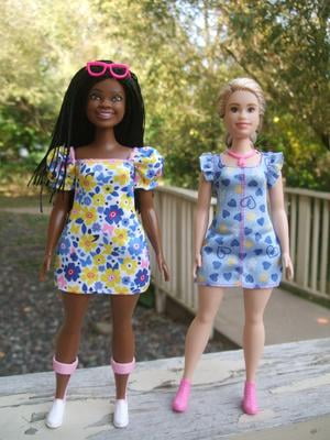 green emerald velvet dress Barbie Fashionistas Doll #208: Barbie Doll With Down Syndrome Wearing  Floral Dress