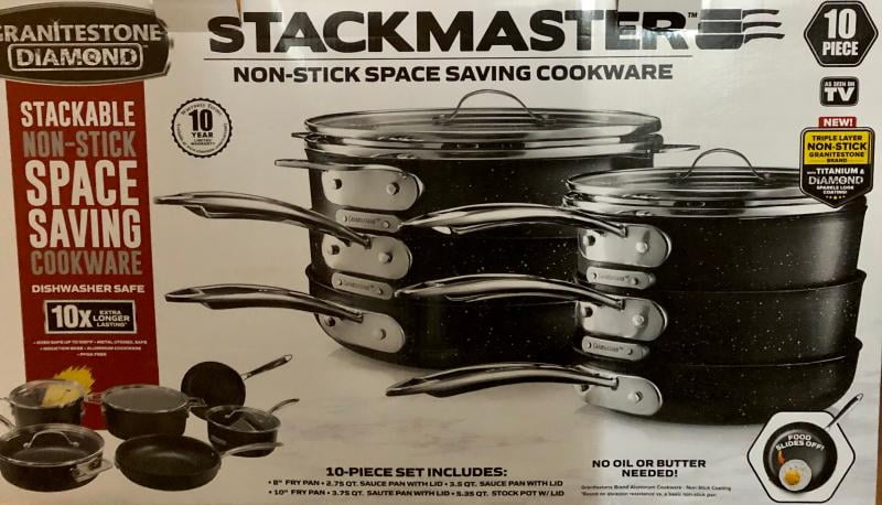 Granitestone 15 Piece Stackmaster Pro Series Stackable Cookware Set - –