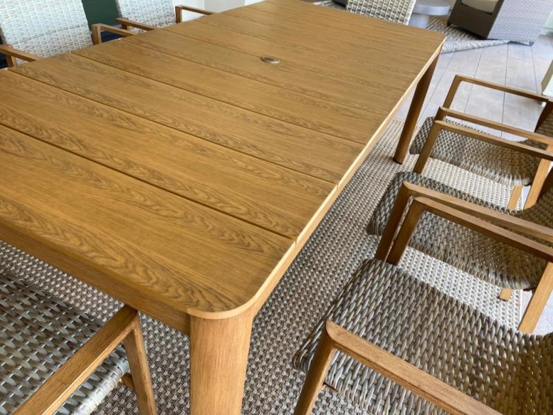 Queer Eye Palmer Outdoor Dining Table Aluminum And Synthetic Wood Tan Walmart Com Walmart Com