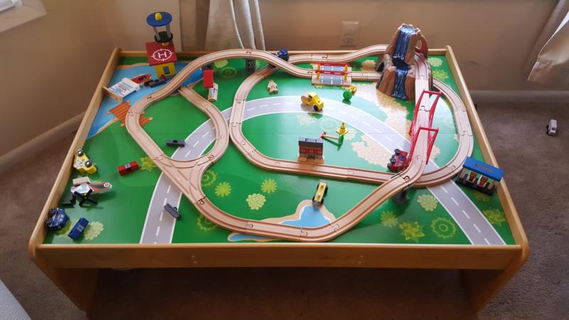 kidkraft waterfall mountain train set and table