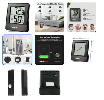 ThermoPro TP49-2 Lot De 2 Hygromètres Numériques Intérieurs - Thermomètre Température Humidité