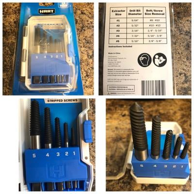 Hart 5 piece screw extractor set with protective storage on sale case