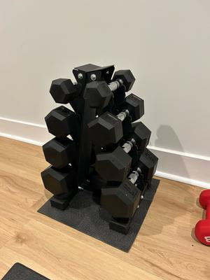 BalanceFrom 100LB Rubber Coated Hex Dumbbell Weight Set with