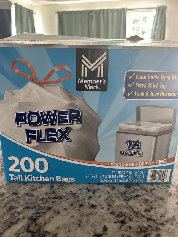 Member's Mark Power Flex 13-Gallon Tall Kitchen Trash Bags, 200 ct.