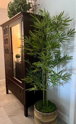 Nearly Natural 4ft Artificial Bamboo Plant | Silk Tree In Decorative Planter, Home & Office Decor