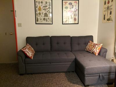 Review Com, 86 Lucca Gray Linen Reversible Sleeper Sectional Sofa With Storage Chaise