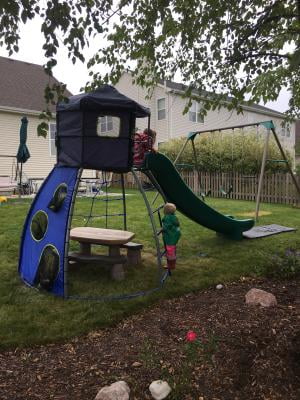 plum climbing frame and slide