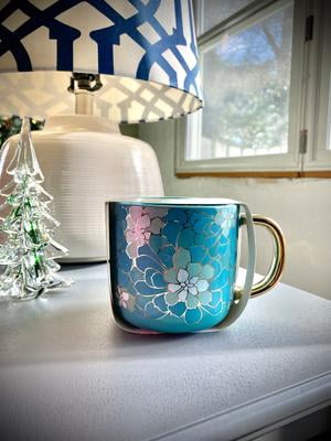 Porcelain Wave Tea Cup With Lid - 11 Oz Celadon Ceramic Mug, Microwave & Dishwasher Safe