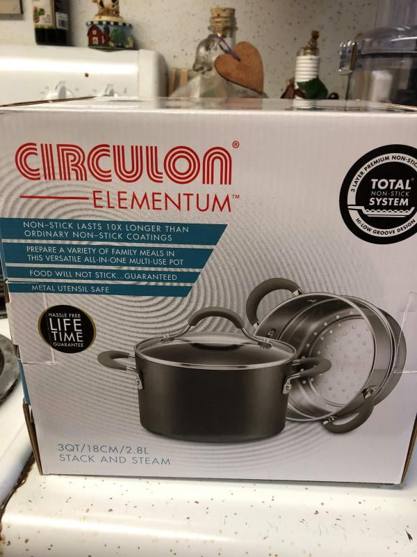 Circulon Elementum Hard-Anodized Nonstick Multipot Sauce Pot with Steamer  Insert and Lid, 3-Quart, Oyster Gray 