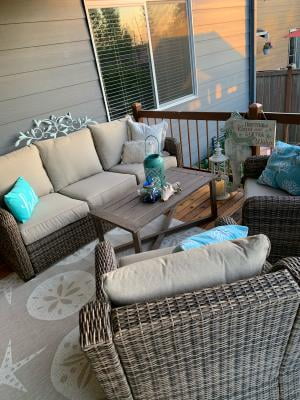 Better Homes Gardens Hawthorne Park 4pc Sofa Conversation Set With Beige Cushions Walmart Com Walmart Com