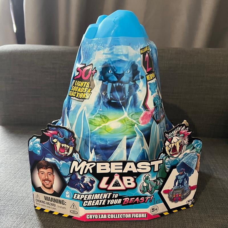 MrBeast Lab Cryo - Figura De Acción De Pantera De 18 Cm Con Luces, Sonidos Y 2 Armas, Incluye Experimento De Hielo