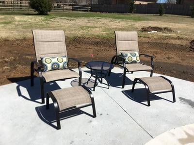 Mainstays Highland Knolls 5 Piece Outdoor Patio Furniture Chat Set Beige Walmart Com Walmart Com