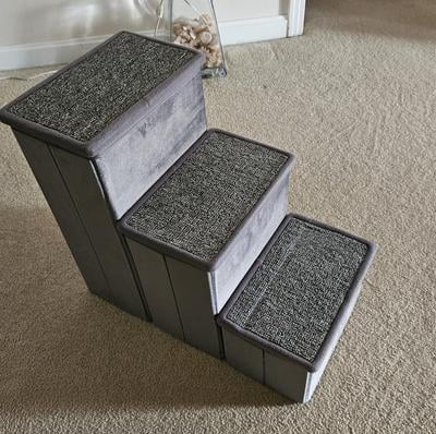 TRIXIE 3-Step Foldable Velour Pet Stairs with Storage, Gray
