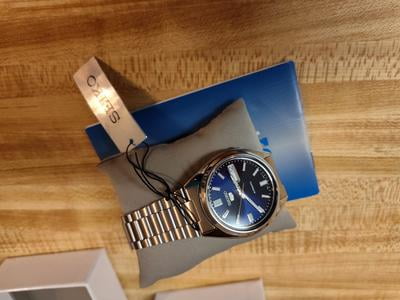 Seiko Automatic Watch, Blue Dial, Stainless Steel Case, 37 mm