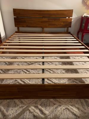 Acacia Aurora Solid Wood Queen Bed Frame With Headboard - 800 Lbs Capacity, Wood Slats, Easy 30-Min Assembly, Walnut