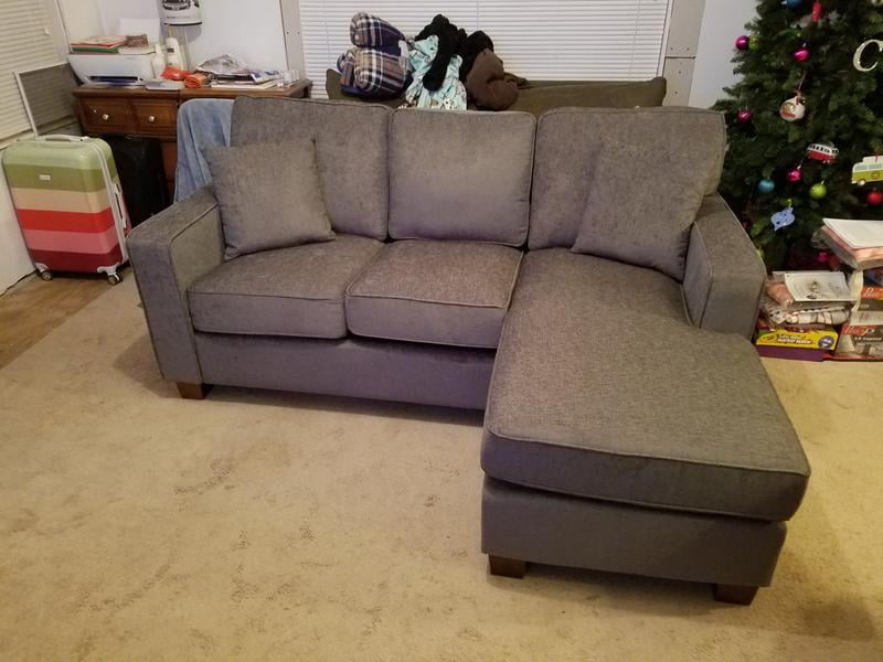Russell Sectional in Ivory White Fabric with 2 Pillows and Coffee