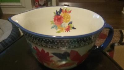 NEW Pioneer Woman 3.3 Quart Fiona Floral Batter Bowl Blue Stoneware 