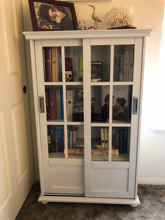 Ameriwood Home Aaron Lane Bookcase With Sliding Glass Doors Red - Glass ...