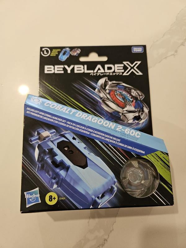 Beyblade X Cobalt Dragoon 2-60C Left-Spin String Launcher Set