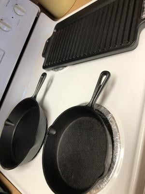 Ozark Trail 4-Piece Cast Iron Skillet Set with Handles and Griddle, Pre-Seasoned, 6 inch, 10.5 inch, 11 inch, Size: 6 inch,_10.5 inch,_11 inch